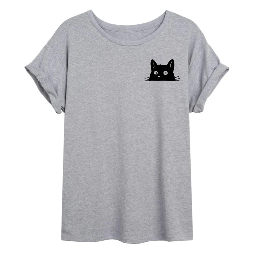 NWT Hybrid Apparel Women’s Trendy Juniors Peeking Cat Graphic Oversized Tee